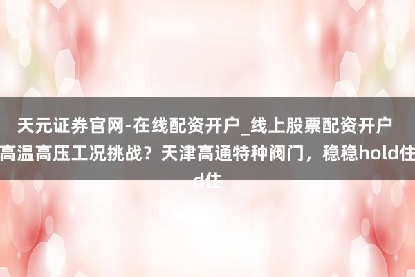 天元证券官网-在线配资开户_线上股票配资开户 高温高压工况挑战？天津高通特种阀门，稳稳hold住