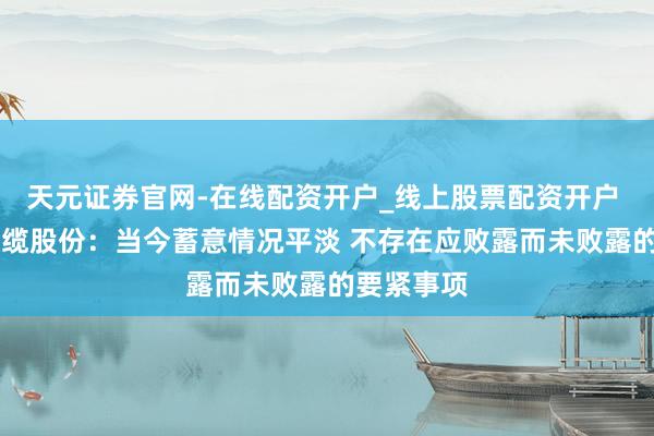天元证券官网-在线配资开户_线上股票配资开户 5天3板汉缆股份：当今蓄意情况平淡 不存在应败露而未败露的要紧事项